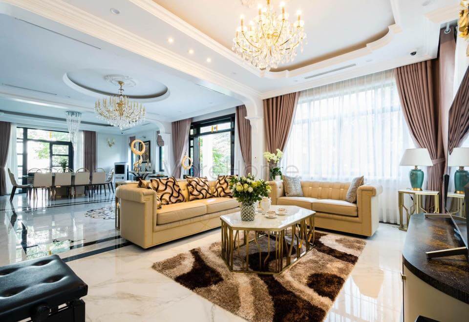 Bộ sofa phòng khách được làm từ gỗ tự nhiên bọc da vô cùng sang trọng và đẳng cấp Sofa tân cổ điển cao cấp