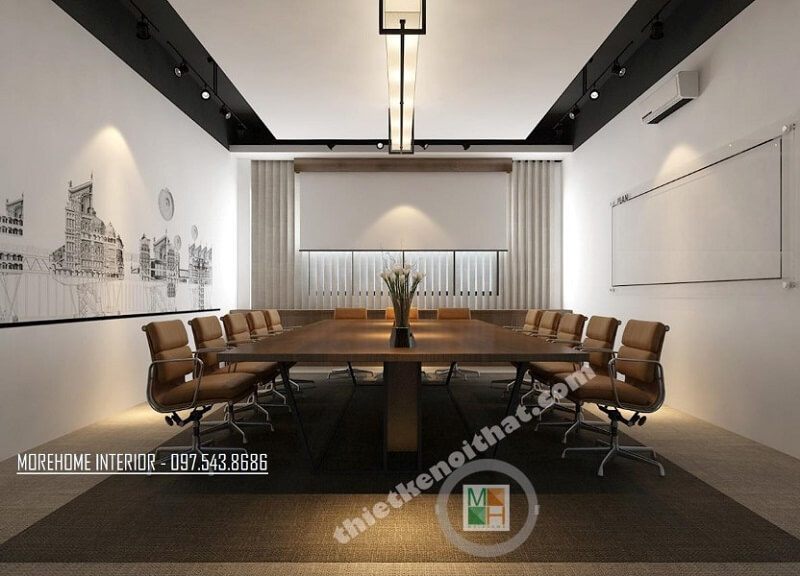 Phòng họp văn phòng đẹp được thiết kế theo phong cách hiện đại với đồ nội thất cao cấp